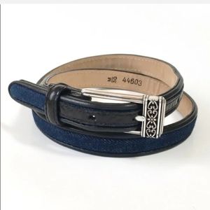 NWT - BRIGHTON Slim Dark Blue Denim w Black Leather Trim Belt- Small 28